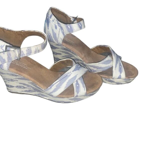 Preowned Womens Toms Peep Toe Chambray Wedge sandals 7.5 - Picture 6 of 14